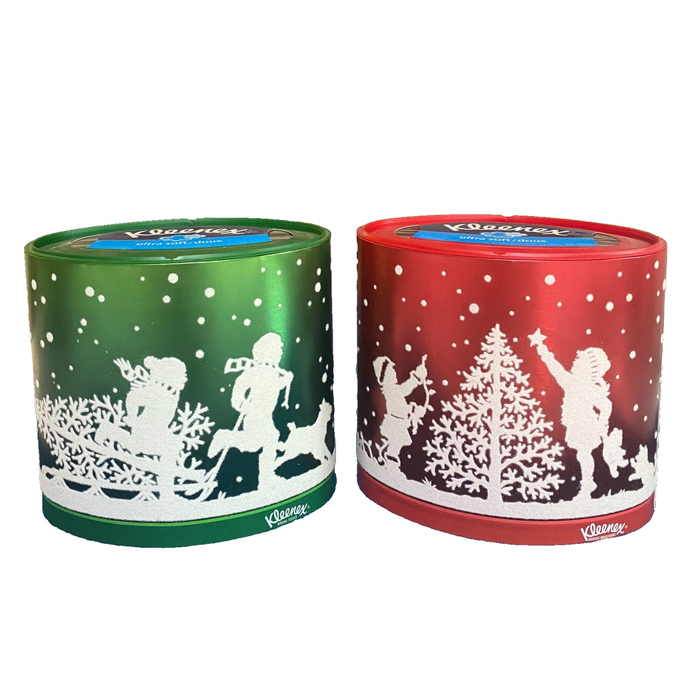 Kleenex Feel the Season Tissues Christmas Tree Farm Oval Box 2008 VTG Red Green
